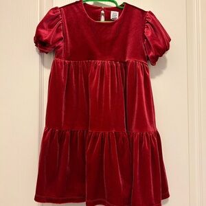 🎀 GAP Red Velvet Puff Sleeve Dress